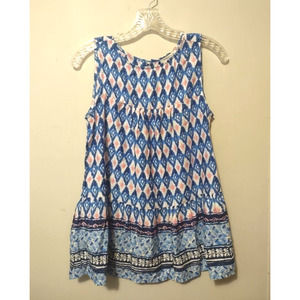 NWT Beach Lunch Lounge Blue Patterned Sleeveless Blouse Size XS Oversized